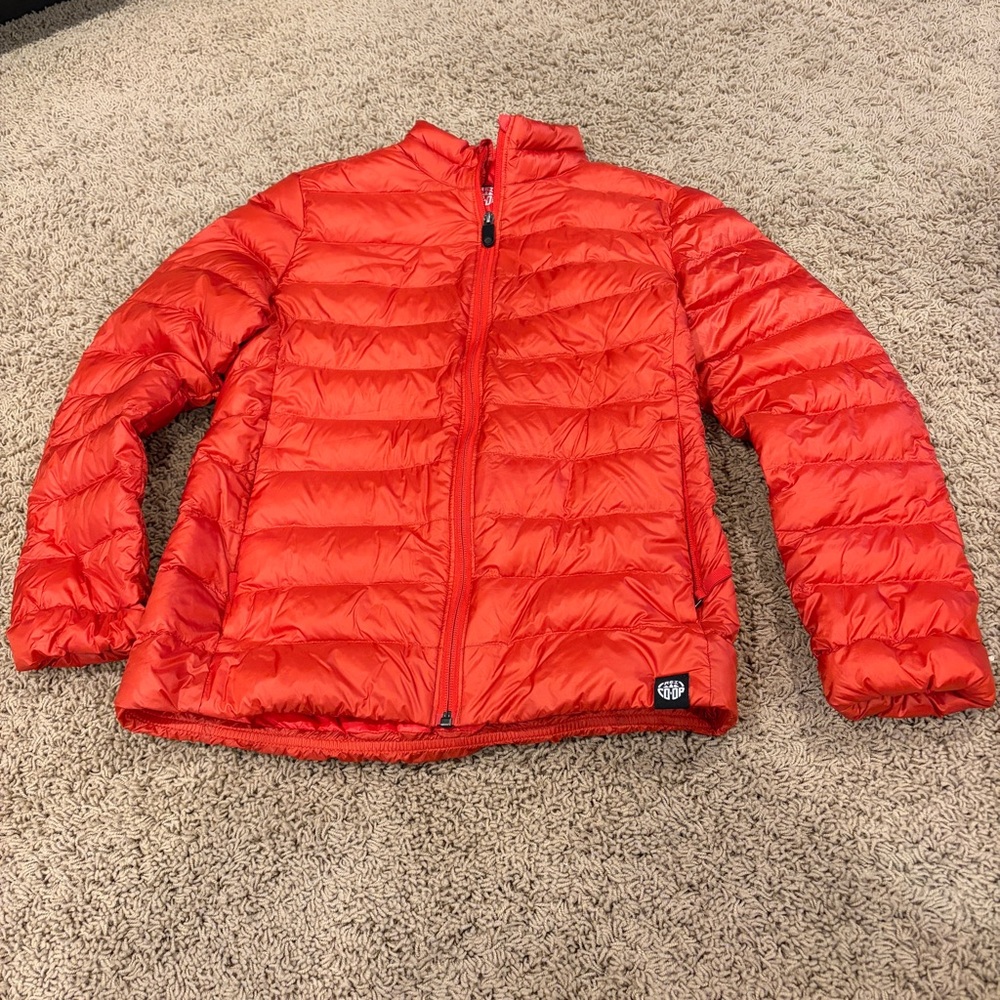 Rei Coop Jacket Kids Large Orange Down Puffer Full Zip Insulated Outdoor